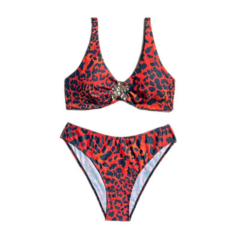 Damen Bandeau-Bikini mit glitzerndem Akzent und animalischem Muster Drune