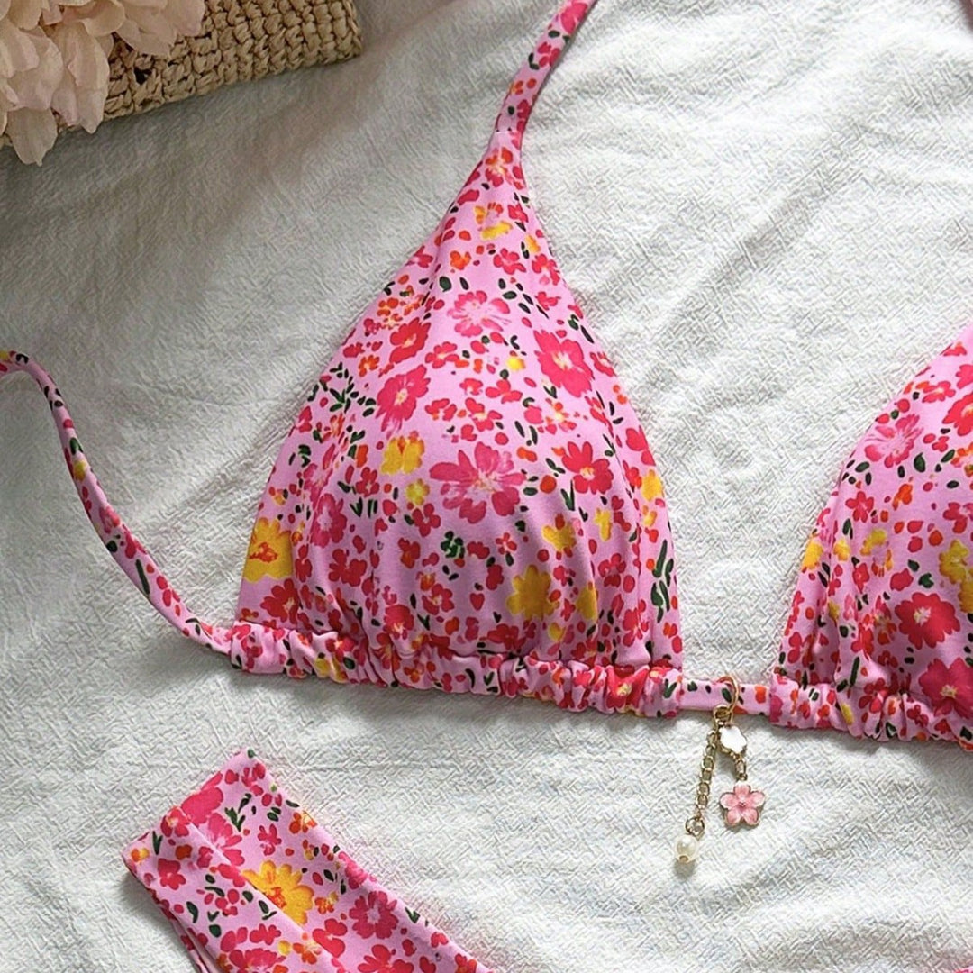 Damen Triangel-Bikini mit Blütenmuster Drune