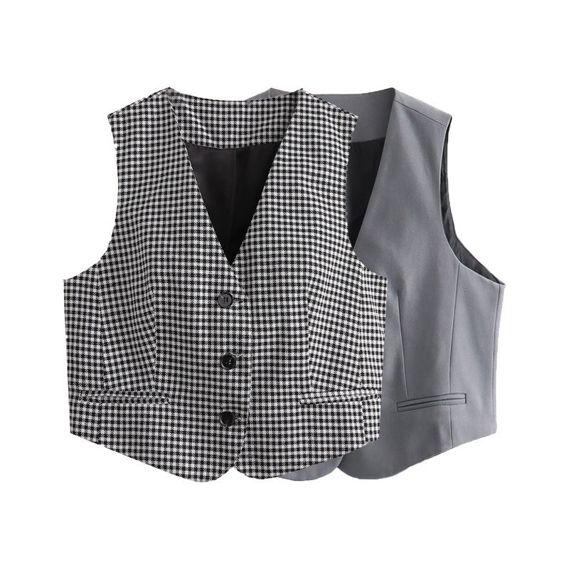 Damen nan taillierte Business-Weste mit V-Ausschnitt und paspelierten Eingrifftaschen Drune