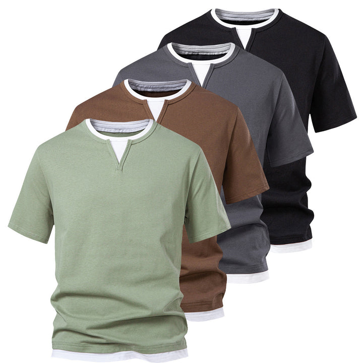 Herren Langarmshirt mit Lagen-Look und markantem Schlitzkragen Drune