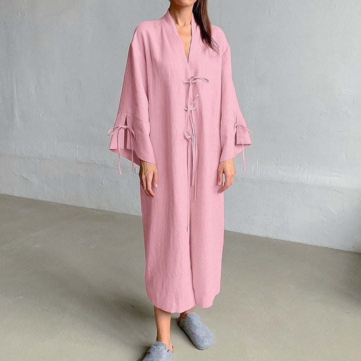 Damen Kimono-Style Morgenmantel mit verspieltem Rüschendetail Drune