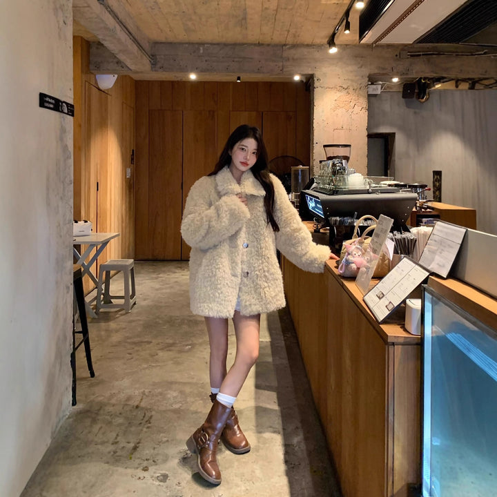 Damen Kuscheliger Kunstfell‑Teddy‑Mantel im Oversize‑Schnitt Drune