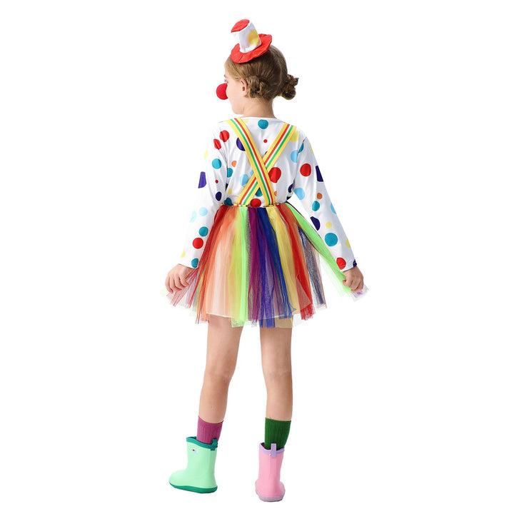 Mädchen Clownkostüm mit bunten Tüllröcken und Haaraccessoires Drune