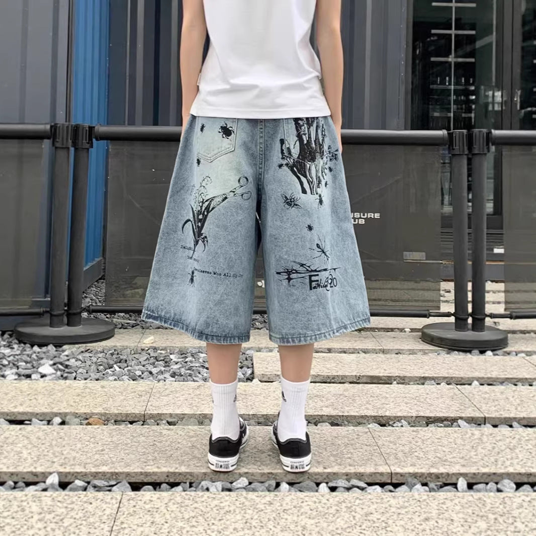 Damen Modische Weitbein-Jeans mit einzigartigem Grafikdesign Drune