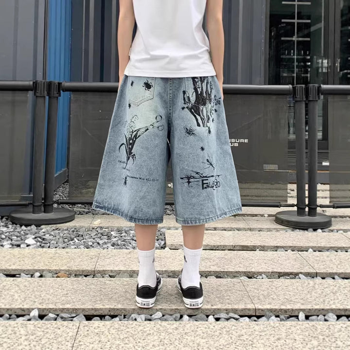 Damen Modische Weitbein-Jeans mit einzigartigem Grafikdesign Drune