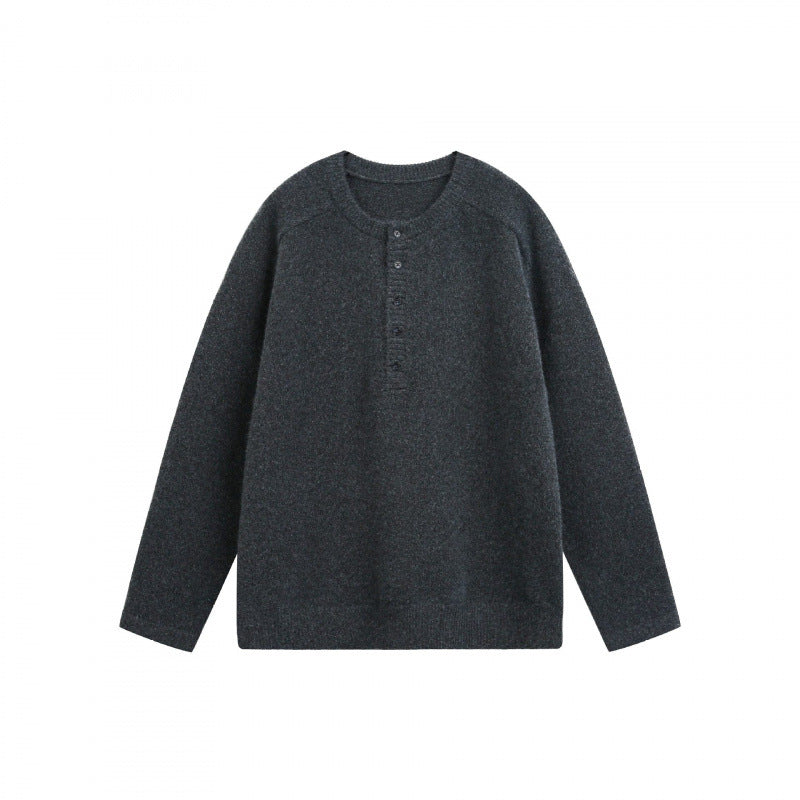 Unisex Feinstrick-Henley-Pullover mit Raglanärmeln und halber Knopfleiste Drune