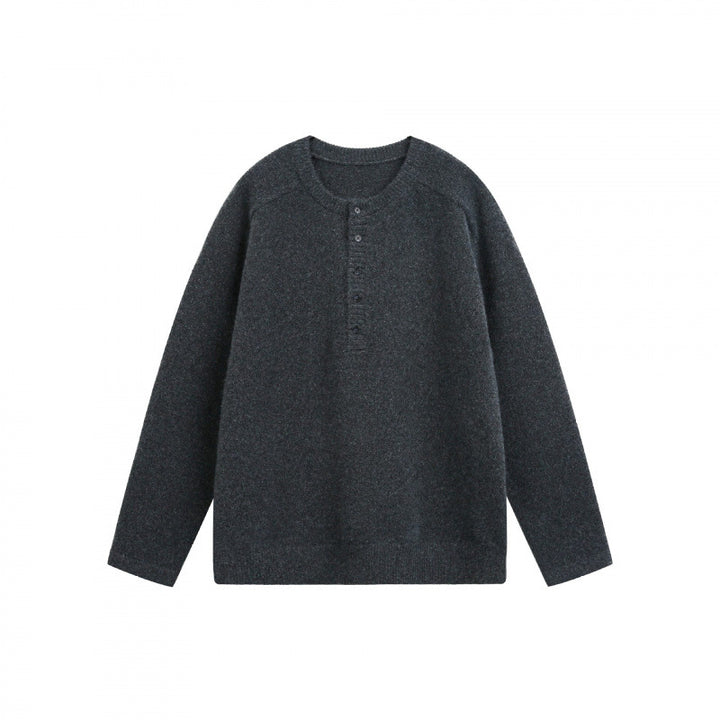 Unisex Feinstrick-Henley-Pullover mit Raglanärmeln und halber Knopfleiste Drune