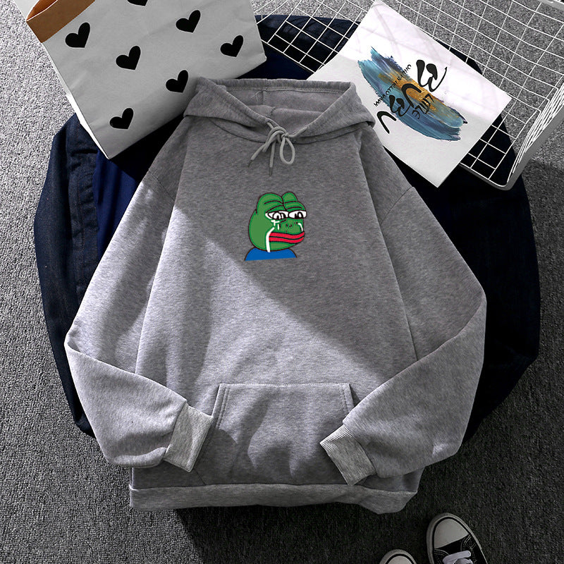 Unisex nan relaxed-fit Kapuzenpullover mit weichem Fleece-Futter, Kängurutasche und gesticktem Frosch-Emblem Drune