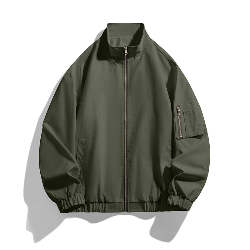 Herren Leichte Utility-Zipjacke mit Stehkragen, Ärmeltasche und elastischem Saum Drune