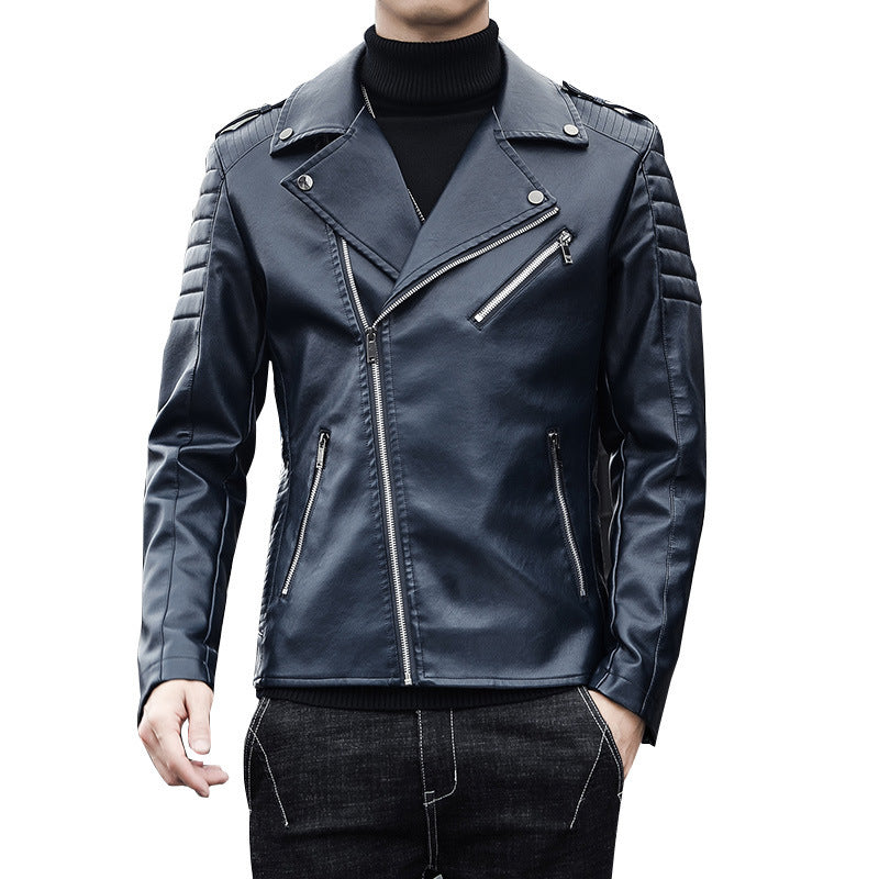 Herren Bikerjacke aus hochwertigem Kunstleder im Slim‑Fit mit schrägem Reißverschluss und gesteppter Schulterpartie Drune