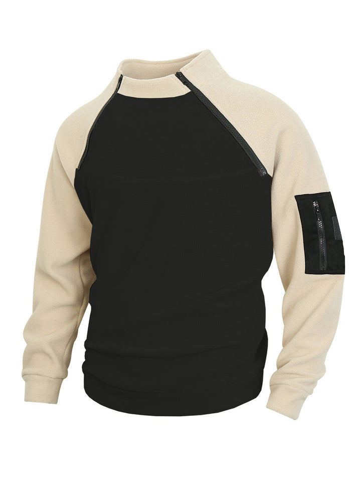 Herren technischer Fleece-Halbzip-Pullover mit asymmetrischen Schulterreißverschlüssen und Reißverschluss-Ärmeltasche Drune