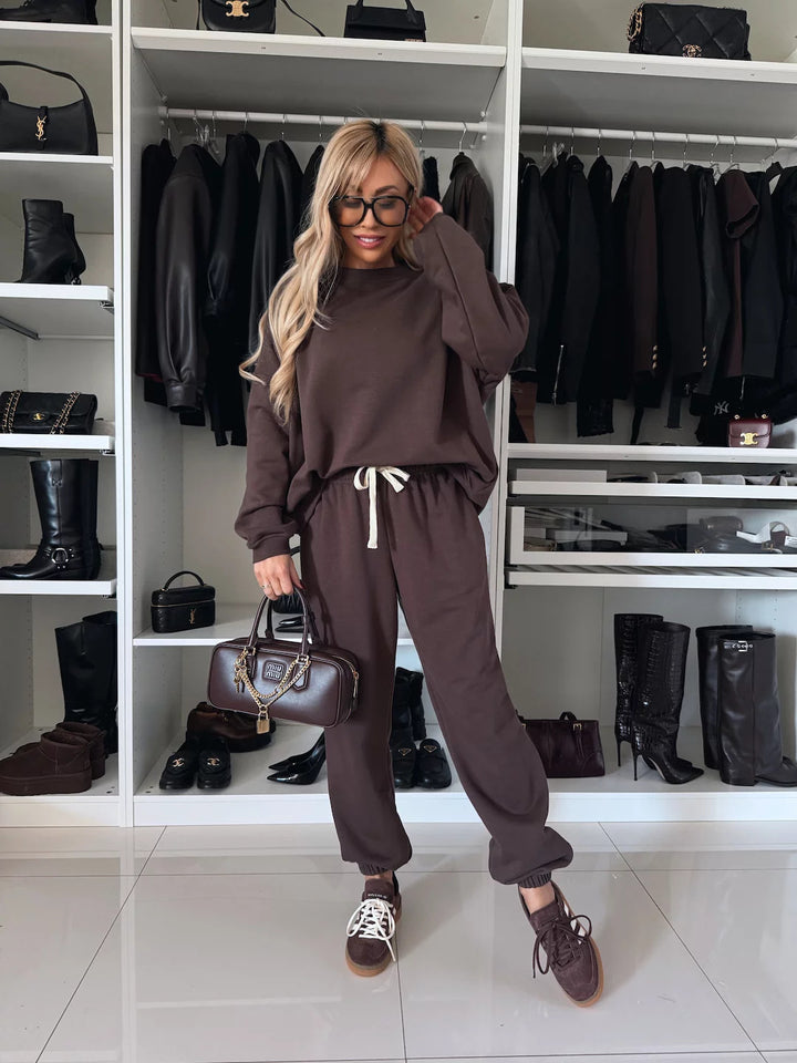 Damen weiches Lounge-Set aus Baumwollmix mit Tunnelzug und elastischen Bündchen Drune