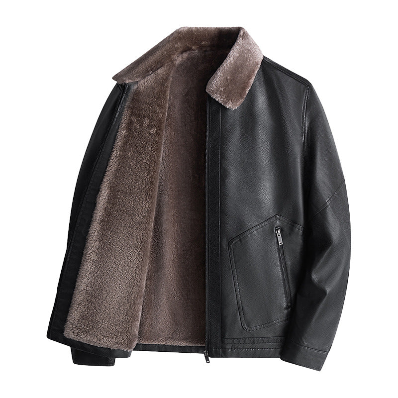 Herren Lässige Kunstlederjacke mit Teddyfutter Drune