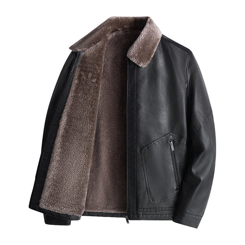 Herren Lässige Kunstlederjacke mit Teddyfutter Drune