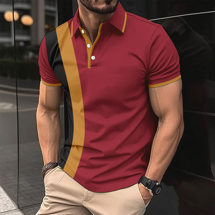 Herren kurzärmeliges Poloshirt mit modernen Farbblocks und atmungsaktivem Material Drune