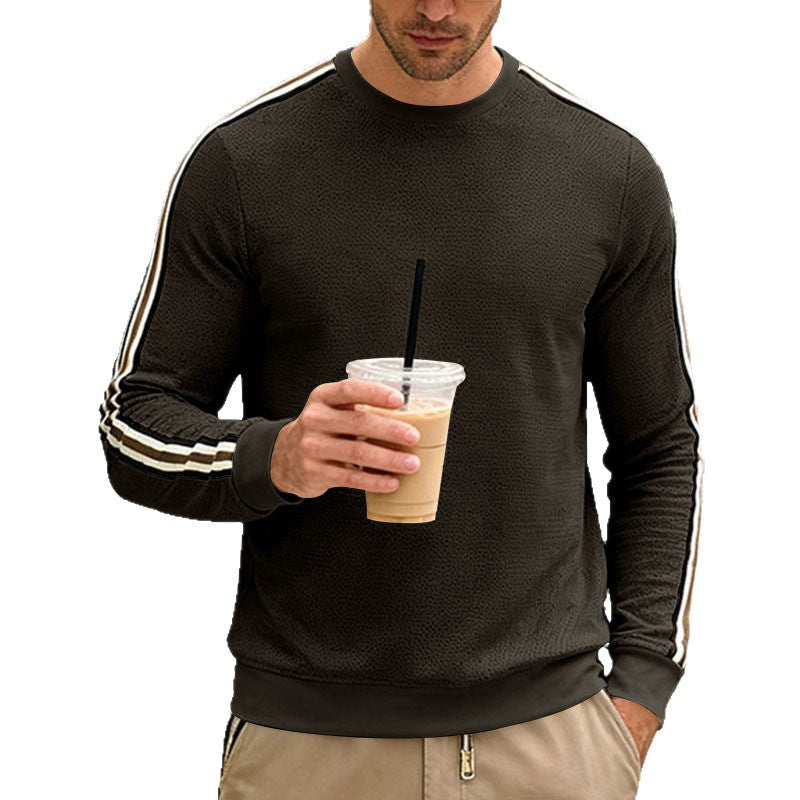 Herren Feinstrukturiertes Rundhals‑Sweatshirt mit sportiven Kontraststreifen an den Ärmeln Drune