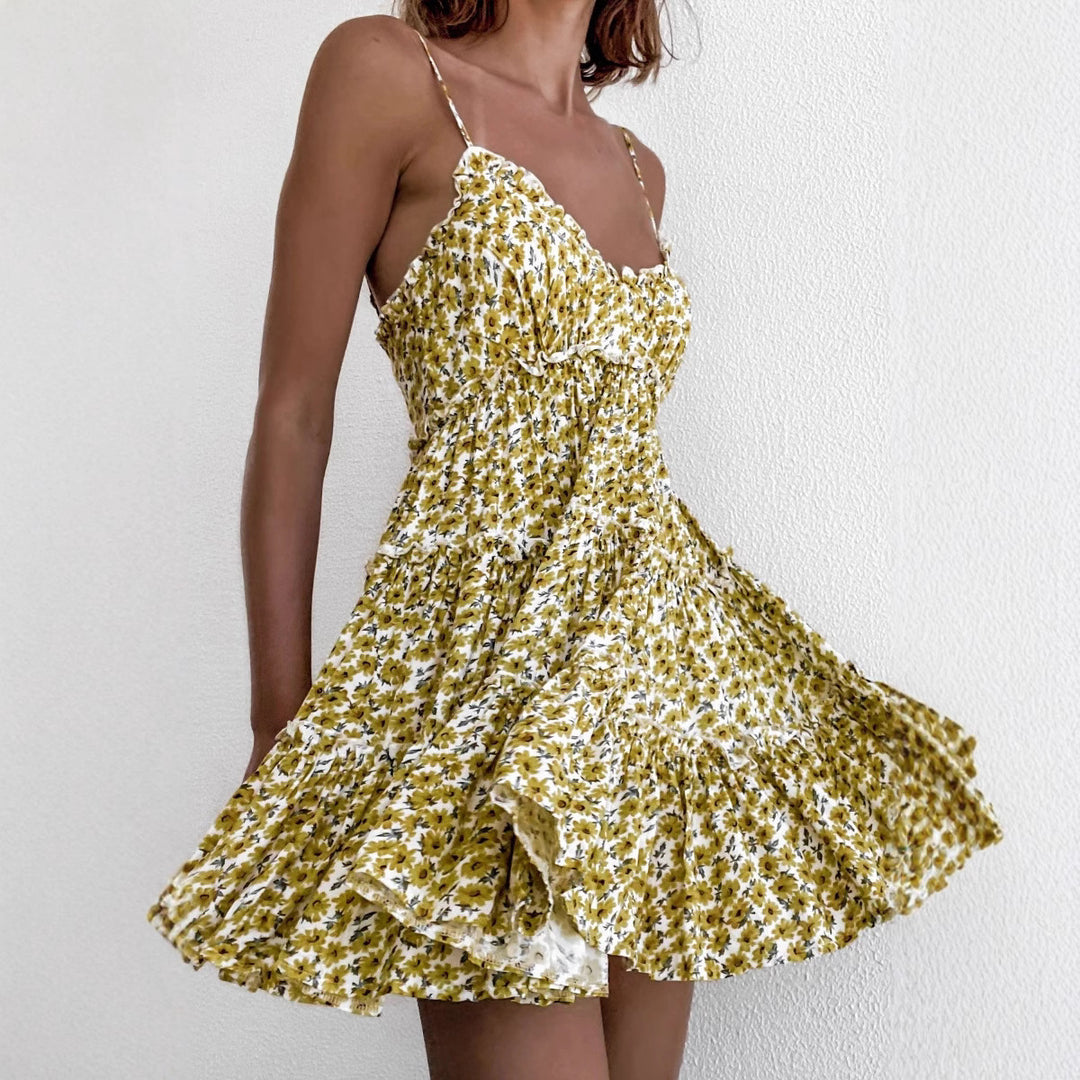Damen Sommerliches Rüschenkleid mit verstellbaren Trägern und fließendem Schnitt Drune