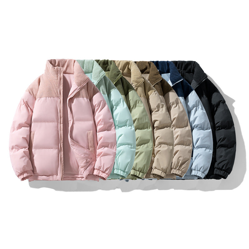 Herren gesteppte Winterjacke mit Cordbesatz, hohem Stehkragen und wärmender Isolierung Drune