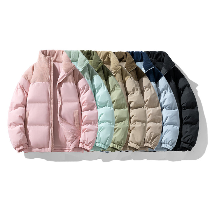 Herren gesteppte Winterjacke mit Cordbesatz, hohem Stehkragen und wärmender Isolierung Drune