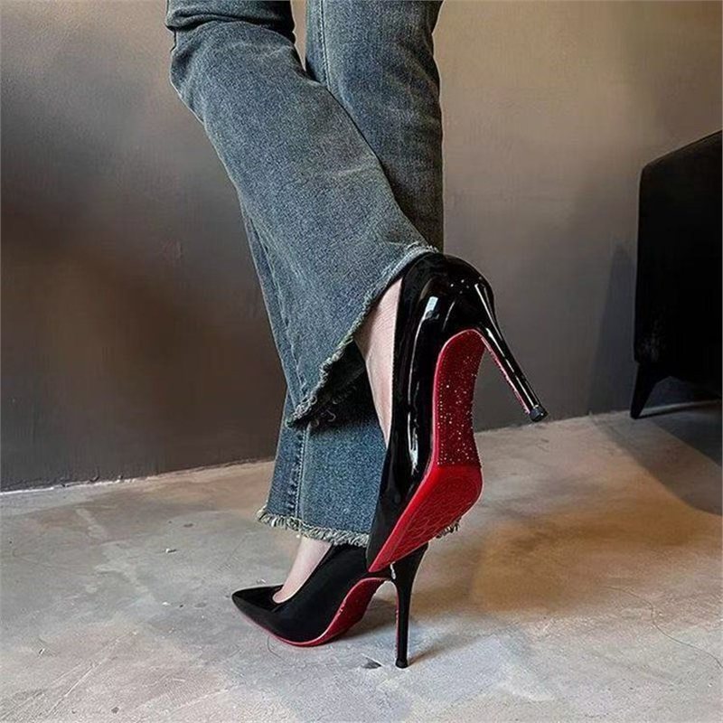 Damen spitze Stiletto Pumps mit glänzender Oberfläche Drune