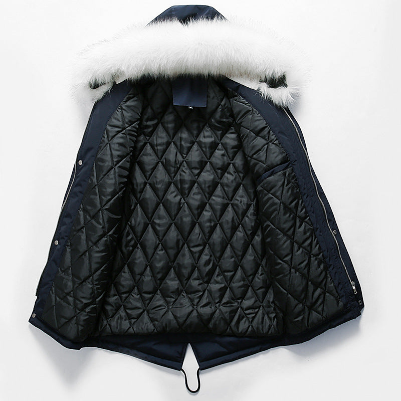 Herren elegante Winterjacke mit modischer Kapuze und Kunstfellbesatz Drune