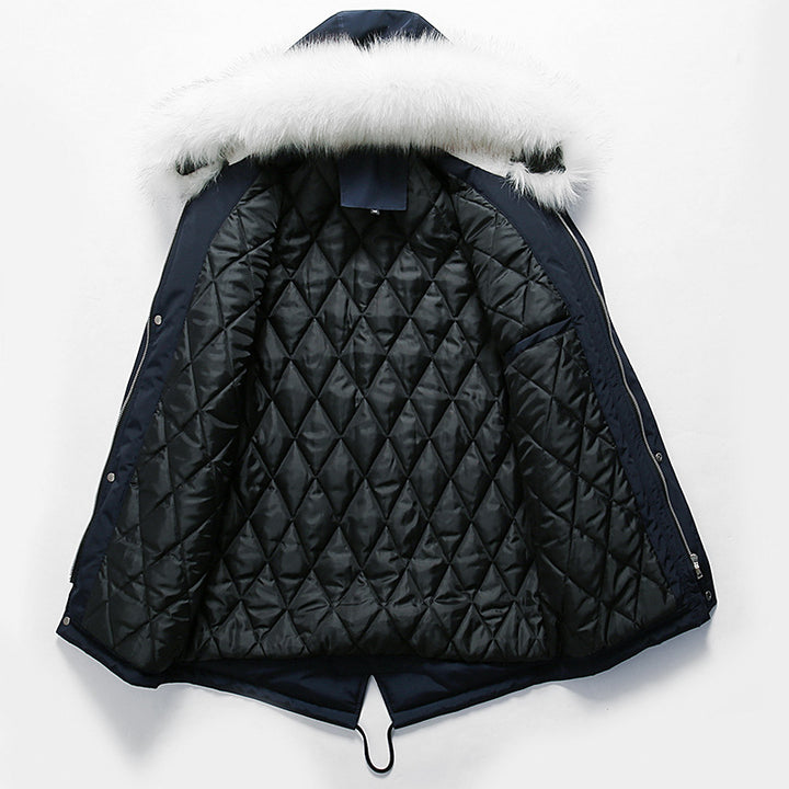 Herren elegante Winterjacke mit modischer Kapuze und Kunstfellbesatz Drune