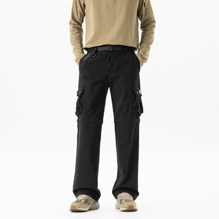 Herren Abnehmbare Cargo-Zip-Hose mit Reißverschluss-Bein, Multifachtaschen und integriertem Gürtel Drune