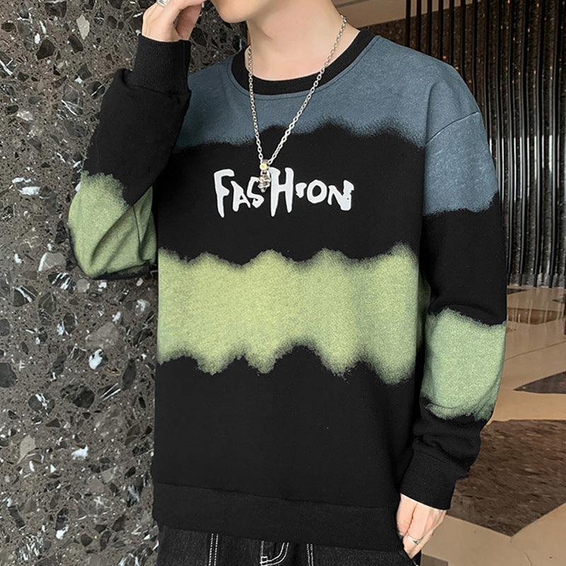Herren Oversize Sweatshirt mit Batik-Effekt, Rundhals und Print Drune