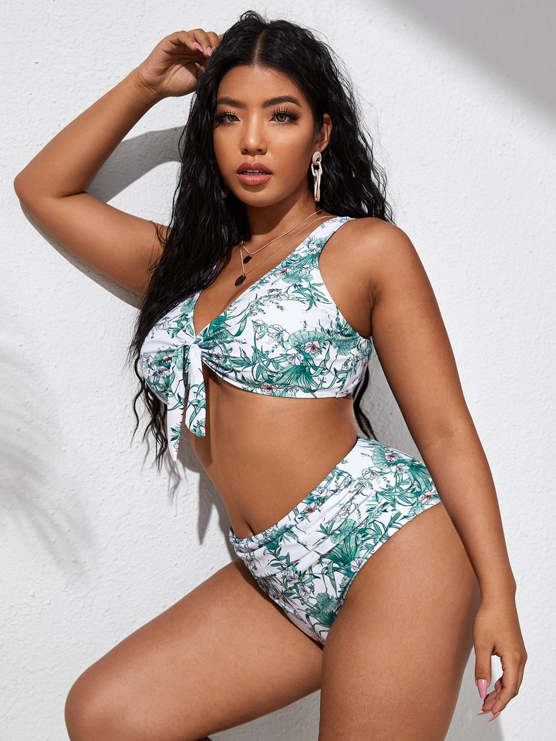 Damen Hochtailliertes Bikini-Set mit floralem Design Drune