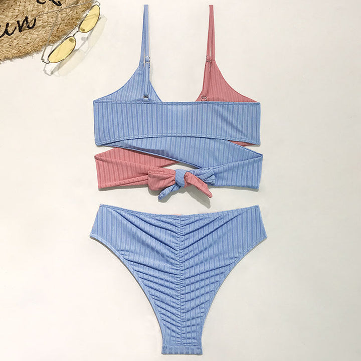 Damen Rippmuster Bikini-Set mit verstellbaren Trägern Drune