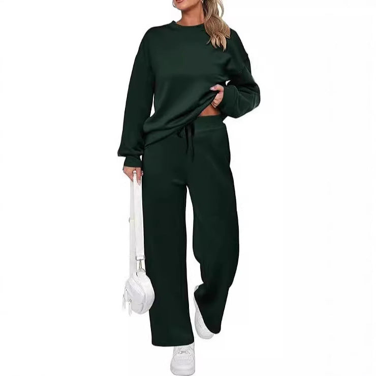 Damen nan zweiteiliges French-Terry Lounge-Set mit oversized Rundhals-Pullover und weitem Highwaist-Jogger Drune