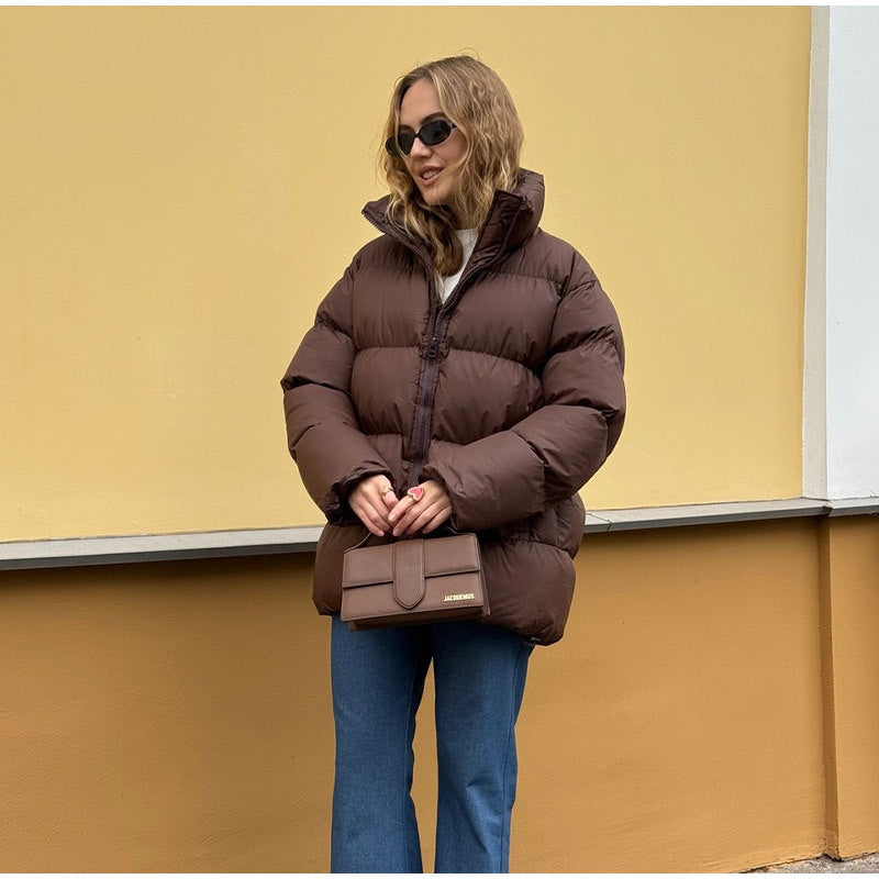 Damen Gefütterte Oversize-Steppjacke mit Volumenärmeln und abnehmbarem Kapuzenkragen Drune
