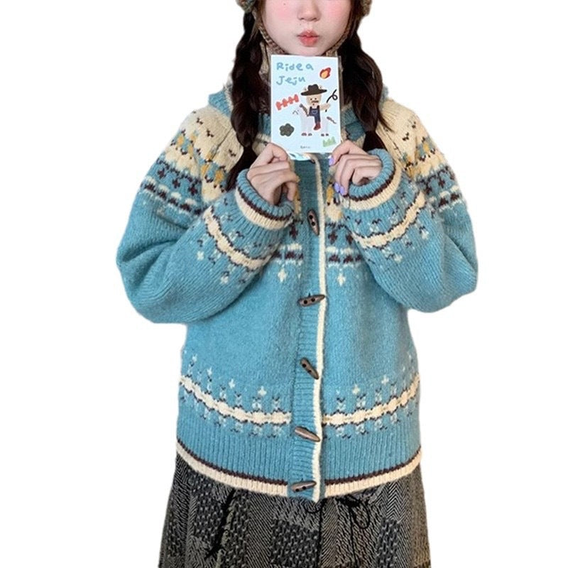 Damen Gemütlicher Kapuzenpullover mit folkloristischem Muster Drune