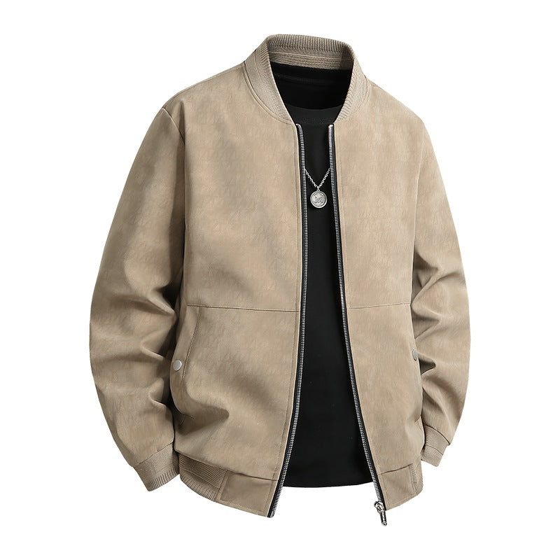 Herren Veloursoptik-Bomberjacke im minimalistischen Look mit Zweiwege-Reißverschluss, Rippkragen und verdeckten Druckknöpfen Drune