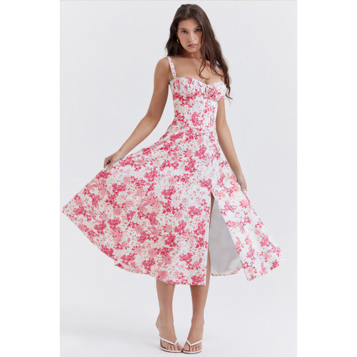 Damen Maxikleid mit floralem Design und elegantem Schlitz Drune