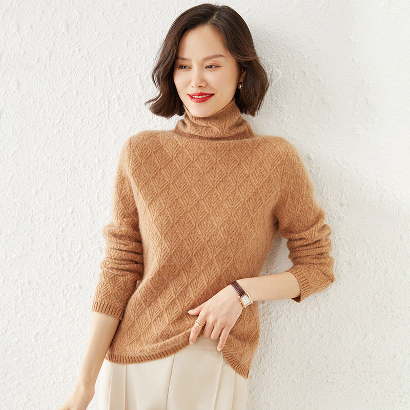 Damen Luxuriöser Mohair‑Mix Rollkragenpullover mit diamantgewDruneter Ajourstruktur Drune