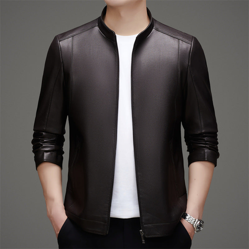 Herren Kunstlederjacke mit modernem Stehkragen und funktionalen Reißverschlüssen Drune