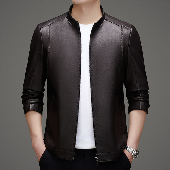 Herren Kunstlederjacke mit modernem Stehkragen und funktionalen Reißverschlüssen Drune