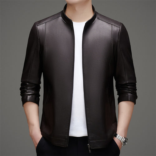Herren Kunstlederjacke mit modernem Stehkragen und funktionalen Reißverschlüssen Drune