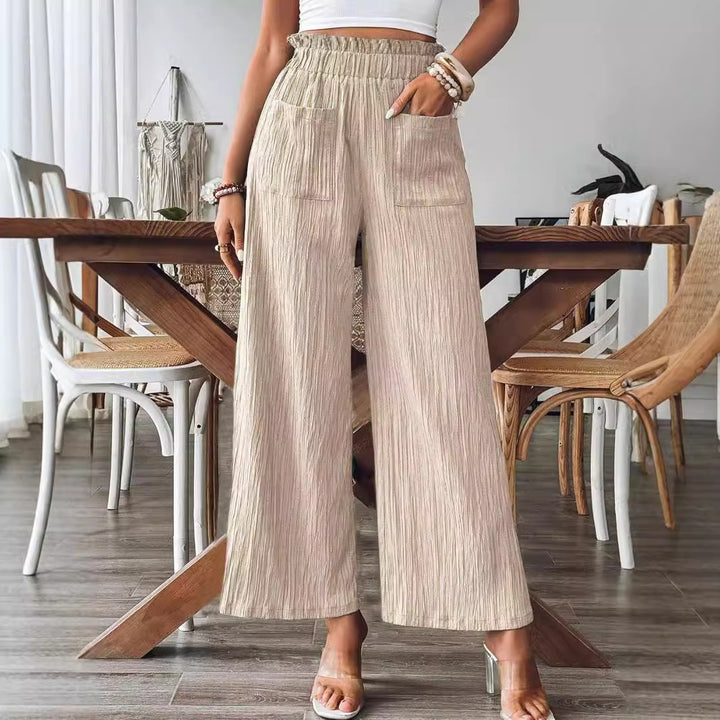 Damen Weitgeschnittene Leinenhose mit elastischem Bund und praktischen Taschen Drune