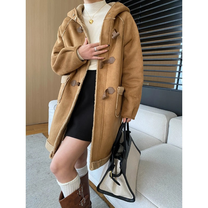 Damen lässiger Dufflecoat aus hochwertigem Strickmaterial mit gemütlichem Innenfutter Drune