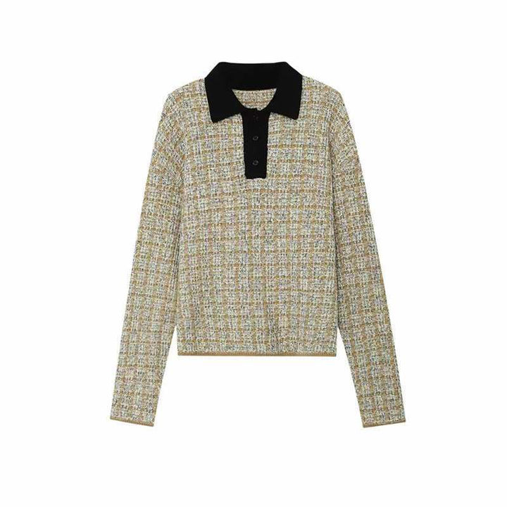 Damen Bouclé-Polo-Strickpullover mit Tweed-Effekt Drune