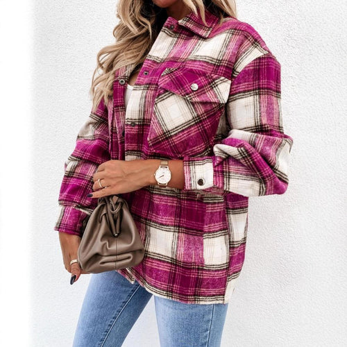 Damen Karierte Overshirtjacke mit lässigem Schnitt und praktischen Taschen Drune