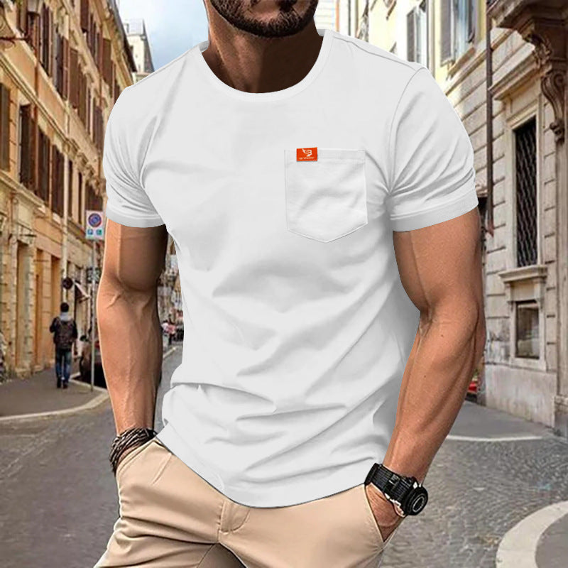 Herren nan Singlejersey-Kurzarmshirt mit aufgesetzter Brusttasche, verstärkten Nähten und Rundhalsausschnitt Drune