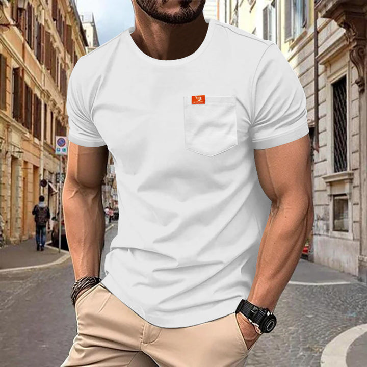 Herren nan Singlejersey-Kurzarmshirt mit aufgesetzter Brusttasche, verstärkten Nähten und Rundhalsausschnitt Drune