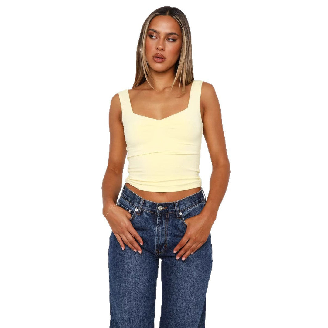 Damen figurbetontes Crop-Top mit breiten Trägern und V-Ausschnitt Drune