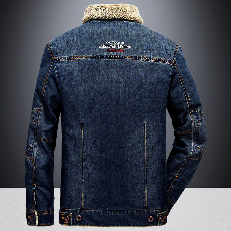 Herren Jeansjacke im Worker‑Look mit Stehkragen, Brustpattentaschen und Ziernähten Drune