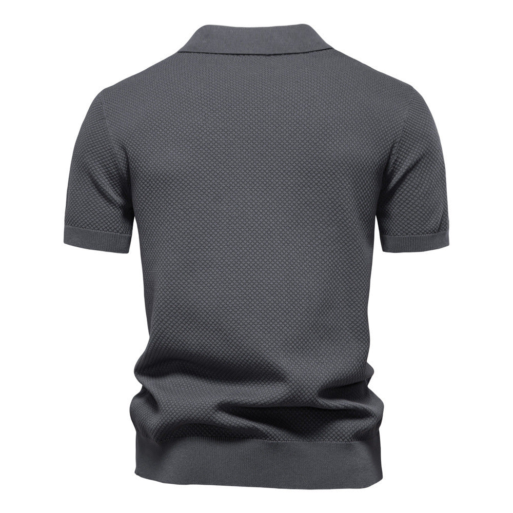 Herren nan strukturiertes Feinstrickpoloshirt mit offenem Reverskragen Drune