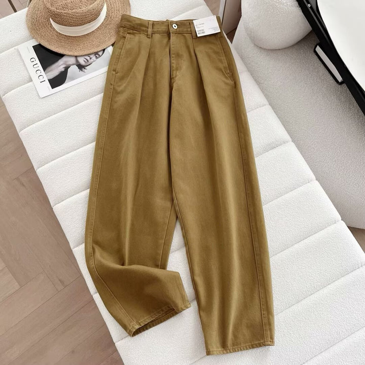 Damen weite Chino-Hose mit hohem Bund und praktischen Taschen Drune