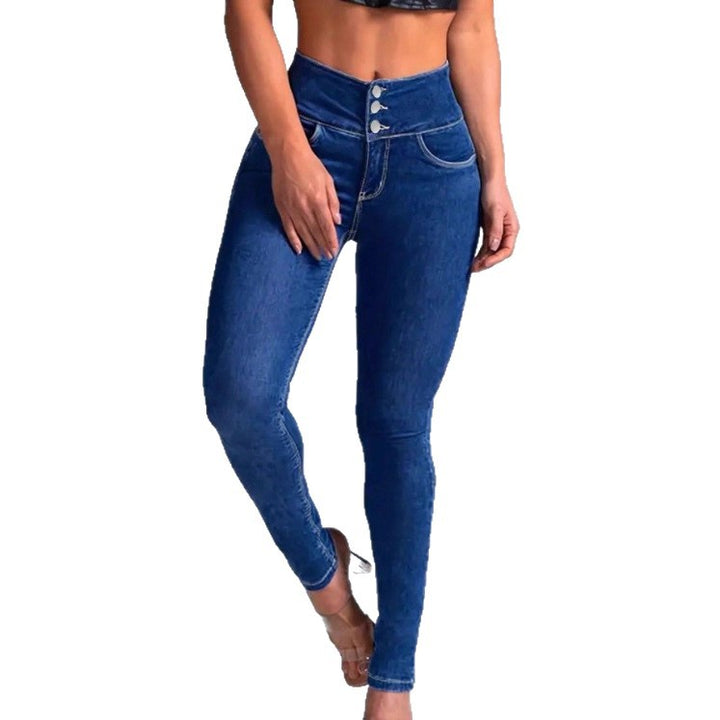 Damen High-Waist Sculpting-Skinny-Jeans mit taillenbildendem V-Bund und Doppelknopfverschluss Drune